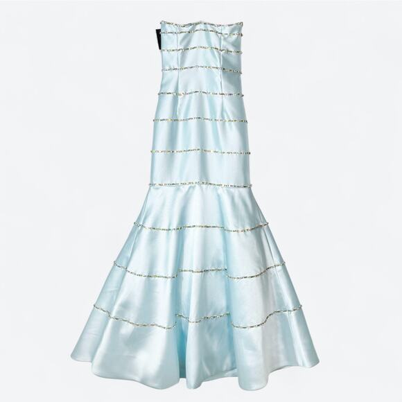 Terani Couture NEW $460 Blue Formal Mermaid Maxi Prom Dress Rhinestones Womens 2 - Picture 3 of 8